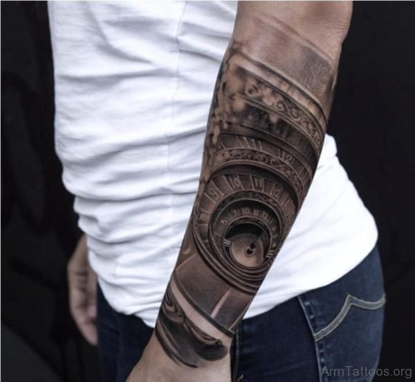 Wonderful Clock Tattoo On Arm 