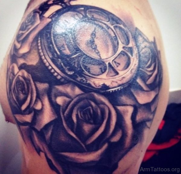 Clock and Rose Tattoo 