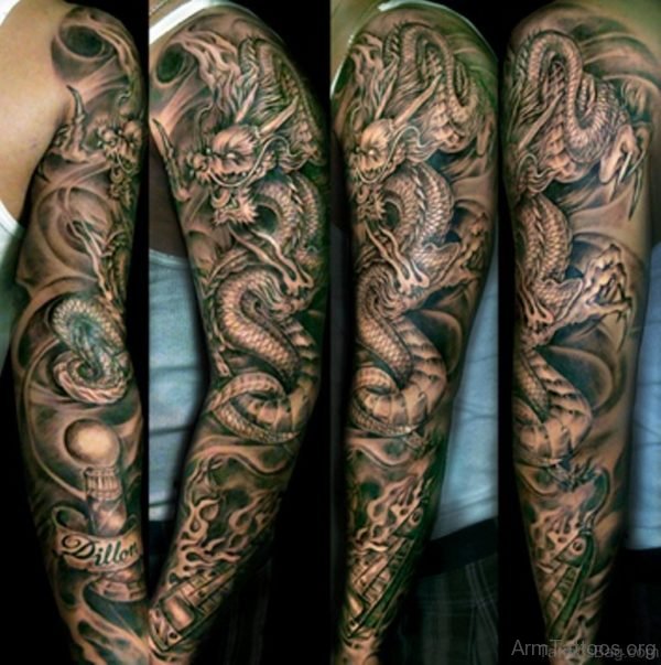 Wonderful Dragon Tattoo On Full Sleeve