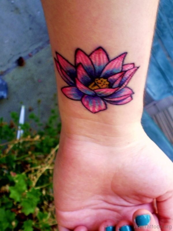 Wonderful Lotus Tattoo On Wrist 