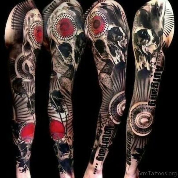 Wonderful Skull Tattoo On Full Sleeve 