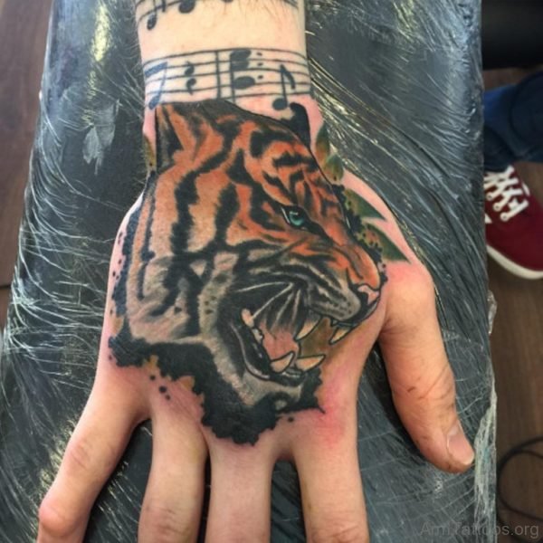 Wonderful Tiger Tattoo On Hand
