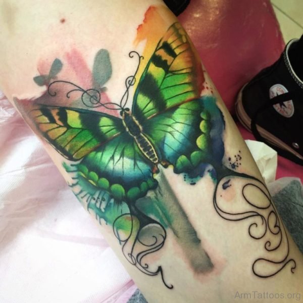 Wonderful Watercolor Butterfly Tattoo On Arm Sleeve