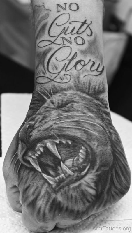 Wording And Lion Tattoo
