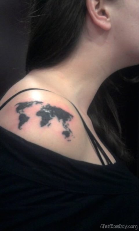 World Map Tattoo On Shoulder