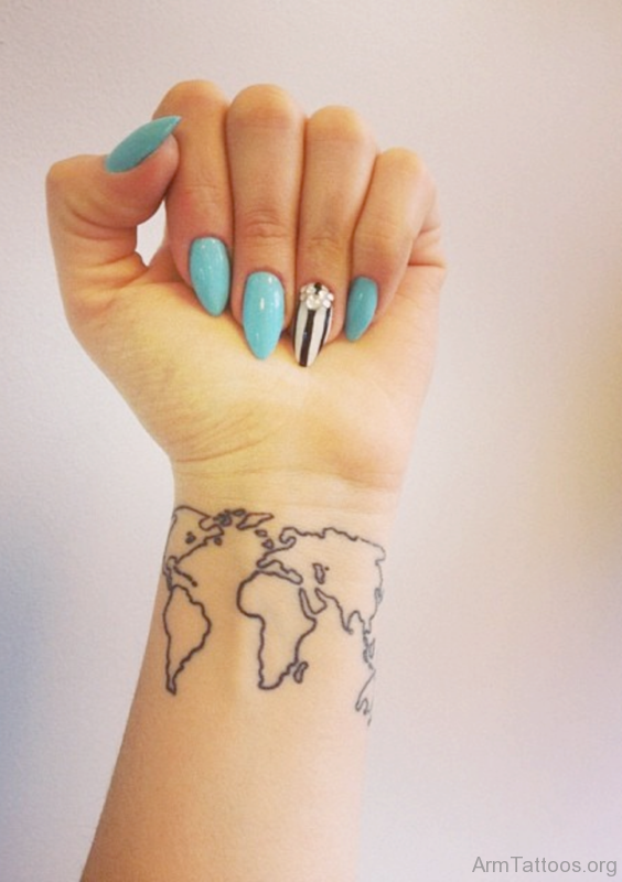 World Map Tattoo On Wrist