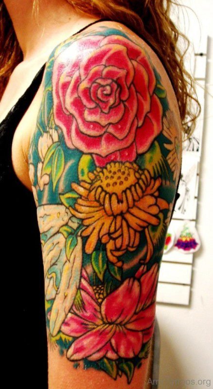 Yellow And Red Rose Flower Tattoo 