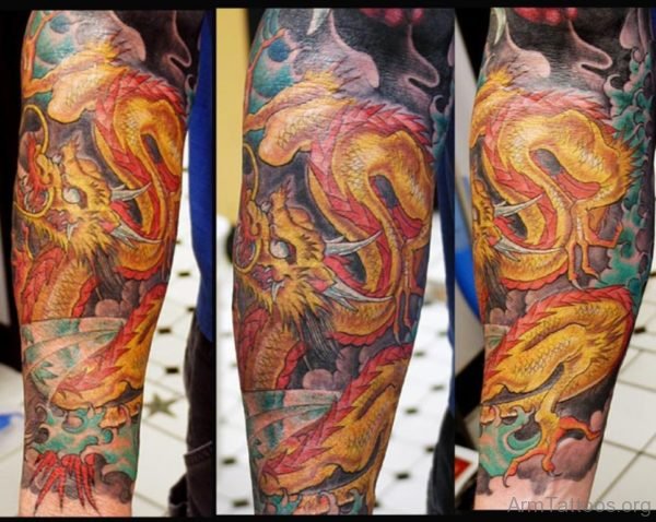 Yellow Ink Dragon Tattoo