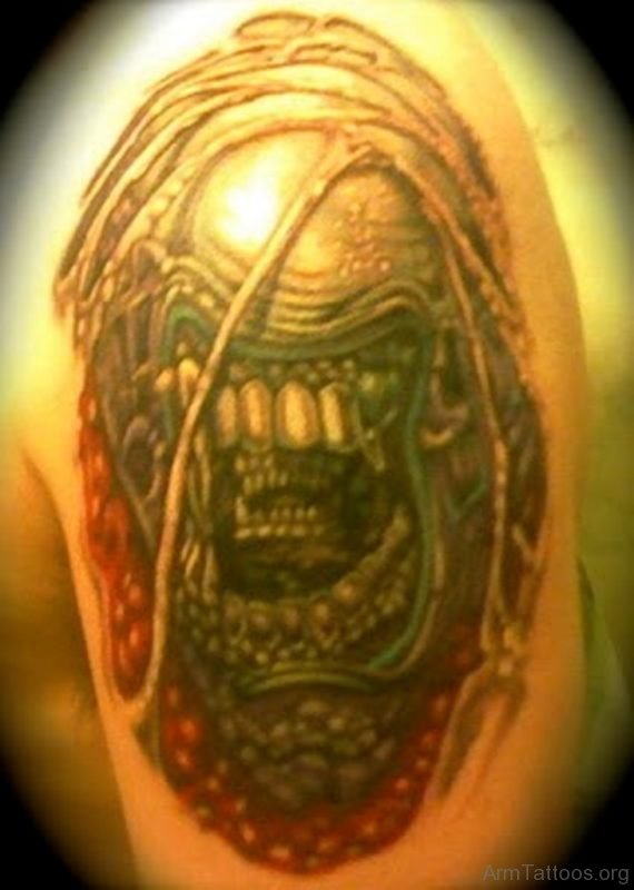 Zombie Alien Tattoo On Left Arm 