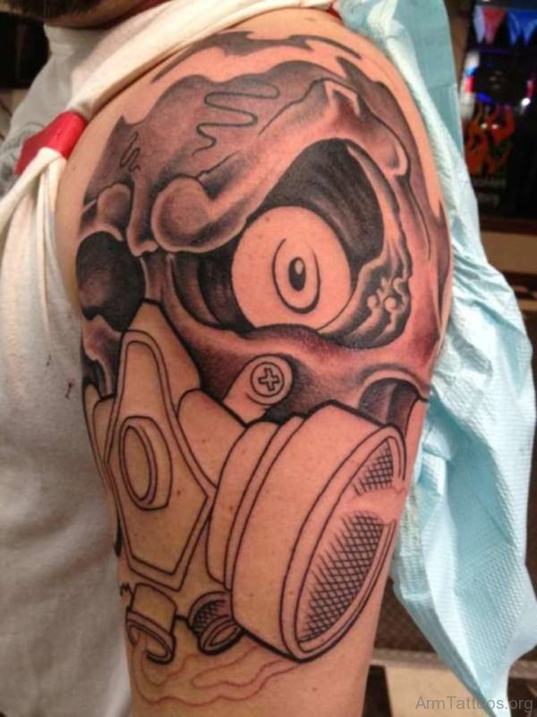 Zombie Gas Mask Tattoo On Arm 
