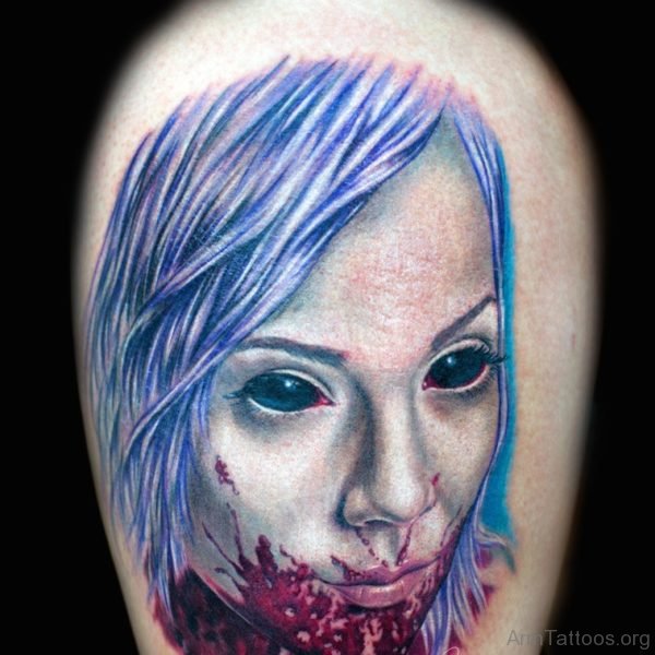 Zombie Girl Portrait Tattoo Design On Arm Tattoo Design ST1400 1