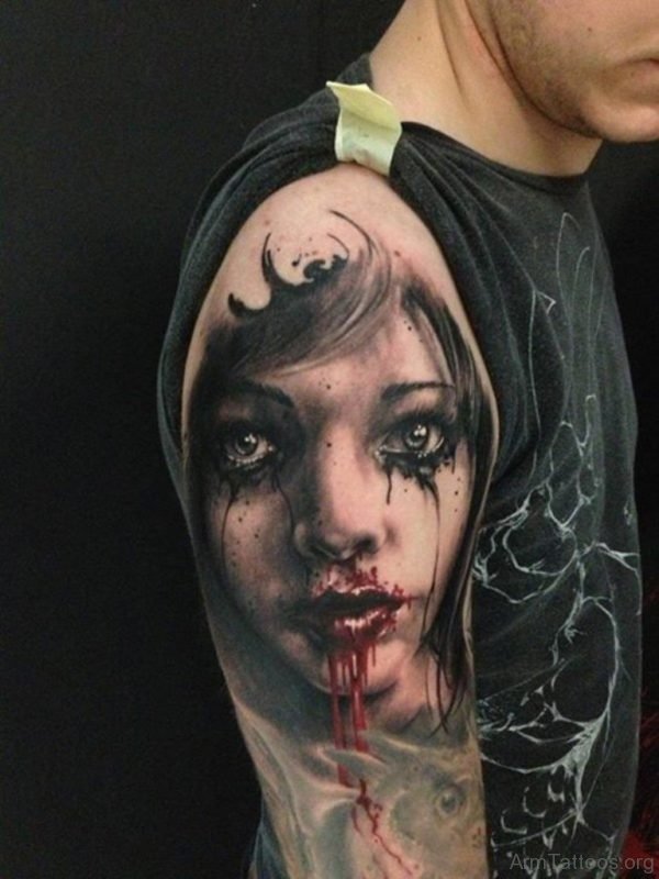 Zombie Girl Portrait Tattoo 