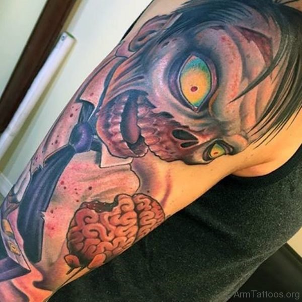 Zombie With Brain Tattoo On Shoulder