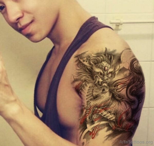 Fancy Dragon Tattoo On Shoulder