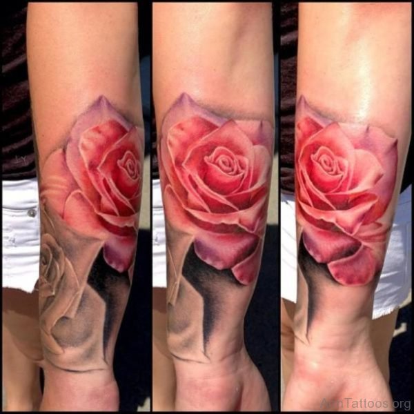Pink Rose Tattoo on Wrist