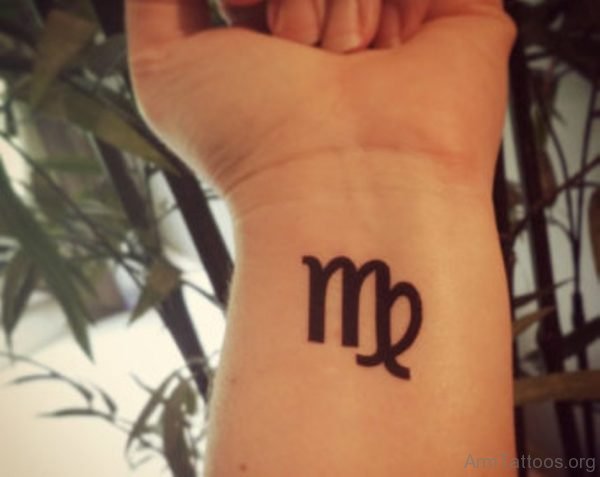 Black Virgo Zodiac Sign Tattoo On Left Wrist